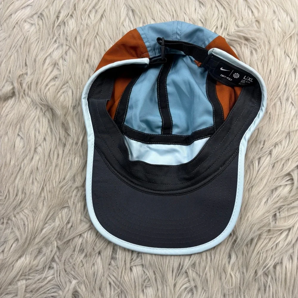 Nike Dri-FIT Unisex Adult L / XL Fly Unstructured Swoosh Cap Blue Brown 5 Panel